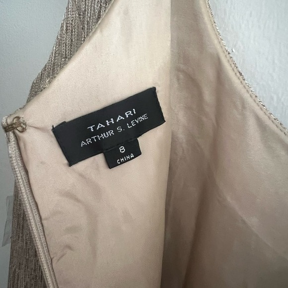 NWT Tahari Arthur S. Levine Valerie Light Caramel Sleeveless Beaded Dress - Picture 11 of 11